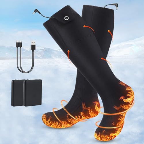 Cootway Calcetines calefactables, 5000 mAh, calcetines eléctricos recargables con 4 temperaturas, calcetines calefactables lavables para hombre y mujer, calcetines térmicos térmicos para deportes al
