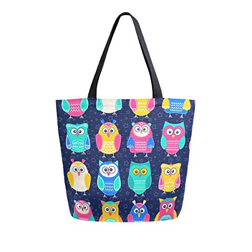 Colorful Owl Canvas Tote Bag