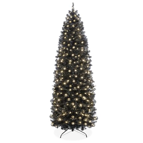 Best Choice Products 4.5ft Pre-Lit Black Artificial Christmas Tree, Slim Artificial Skinny Holiday...
