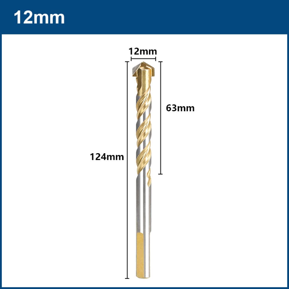 Wiertło do szkła i płytek Wiertło trójkątne 312 mm Wiertło do szkła do płytek Beton Cegła Szkło Drewno Kamień Wielomateriałowy Otwieracz do otworów wiertniczych, 1 szt. 8 MM (Color : 1pc 12MM)