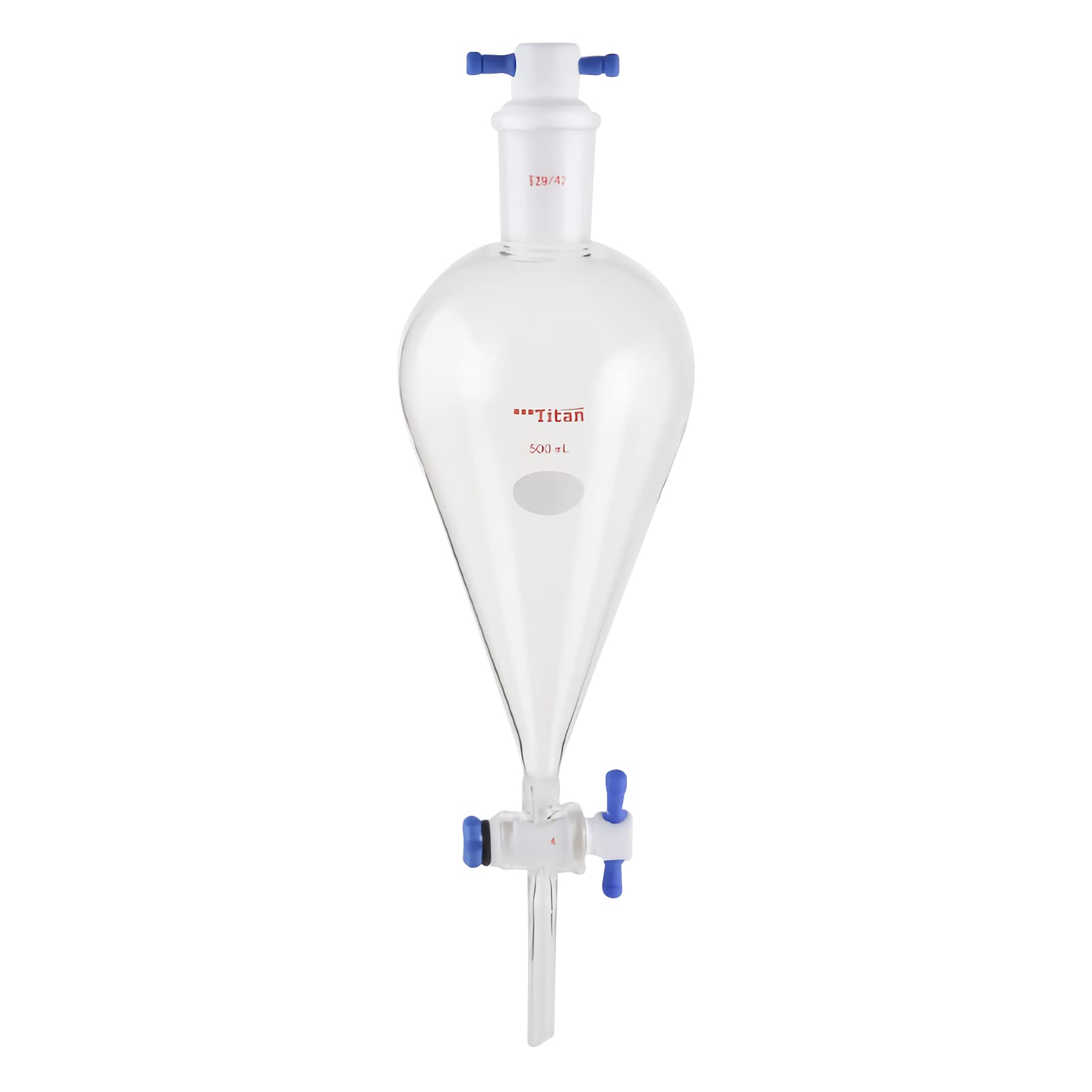 Scheidetrichter Trichter aus Borosilikatglas Transparenter Trenntrichter Schwerwandig Labortrichter mit PTFE-Absperrhahn, 29/42 Gelenk 4mm(500mL)