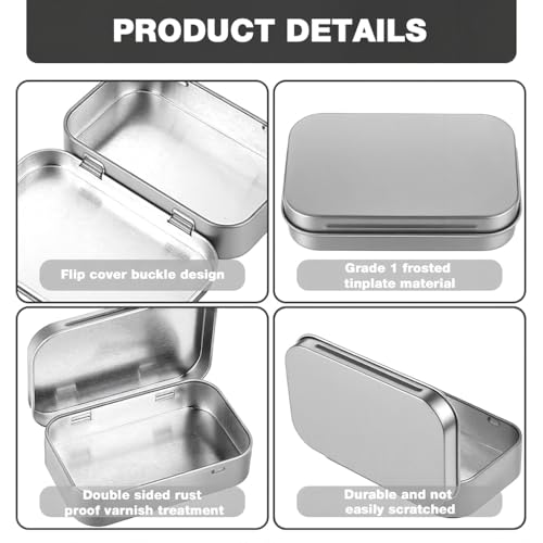 Image of HASTHIP 4 Pcs 31g Silver Aluminium Small Tin - Portable Rectangular Metal Hinged Tin Box Container Mini Portable Small Storage Container with Lid for Make Up, Candles, Jewellery, 95x60x20mm