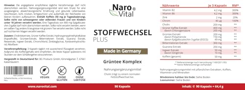 Stoffwechsel Beschleunigen Abnehmen Komplex - Hochdosiert mit Grüntee, Grüner Kaffee, Bittermelone, Guarana, Cholin und Ingwer - 90 vegane Stoffwechsel Kapseln - Tabletten Diät Unterstützung