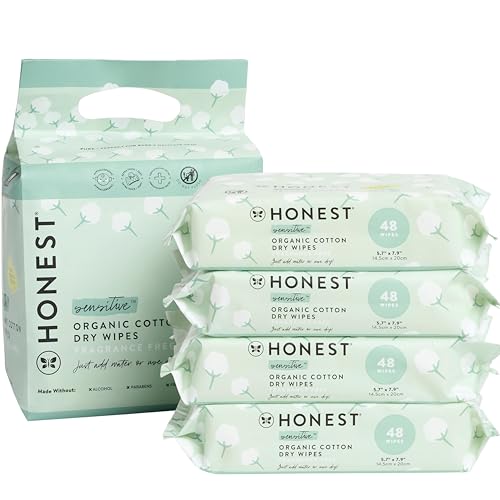 Image of The Honest Company 100% Organic Cotton Dry Wipes | Hypoallergenic for Sensitive Skin, Dermatologist Tested, Safe for Newborns | 192 Count