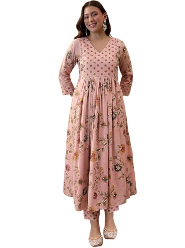 Kurta Anarkali respirant en coton fleuri à coupe évasée