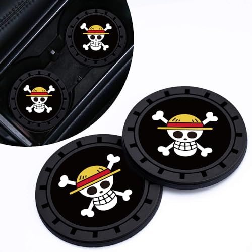 2Pcs Car Cup Holder Coasters for One Piece Anime Lovers Fans Silicone Non-Slip Drink Mats Cup Mats for Car Interior Accessories Universal Anti-Spill Coaster Insert
