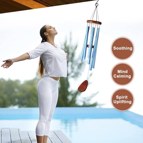 Image of Memorial Wind Chimes for Loss of Loved One - Sympathy Wind Chimes for Dad, Mom, Baby, Brother, or Friend - Outdoor Bereavement Gift, Blue (Teardrop Design)