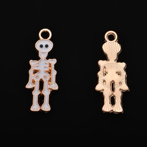 Image of VIDRIO Pack of 80 Halloween Skeleton Enamel Charms Gold Plated Colored Pendants Accessories for Necklace Bracelet Jewelry Making DIY Crafting