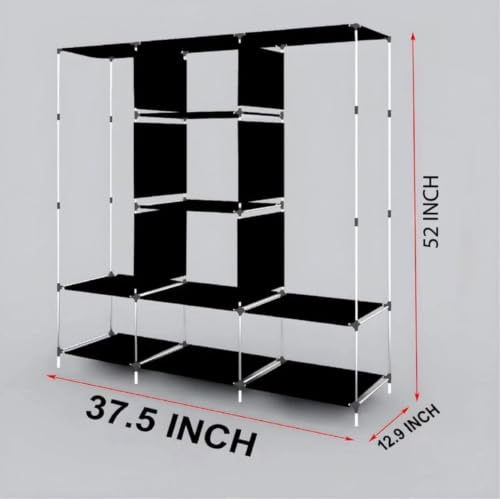 Image of Collapsible Wardrobe Closet for Clothes Storage, 8 Shelf Portable Fabric Almirah, Foldable Clothes Organizer with Plastic Frame, Space Saving Cupboard for Bedroom (Brown)