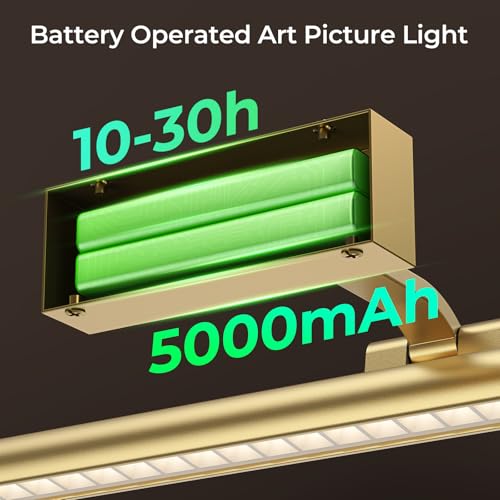Image of Wireless Picture Lights for Wall, Battery Operated Wall Light for Painting Rechargeable CCT Rotatable Art Gallery Light with Remote Dimmable Timer for Artwork Frame Display Dartboard (Gold, 16inch)