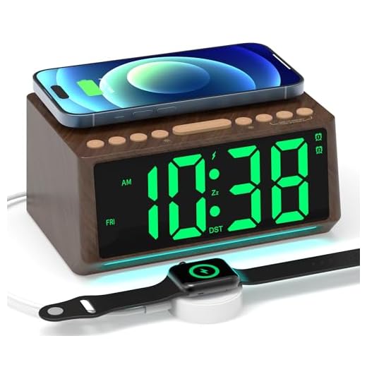 Retro Digital Alarm Clocks for Bedrooms with Large Numbers, Desk Clock with Wireless Charging Station, 7 Mood Lights, Dimmer, Snooze, 12/24H, Loud Alarm Clock for Heavy Sleepers Adults, Vintage Décor