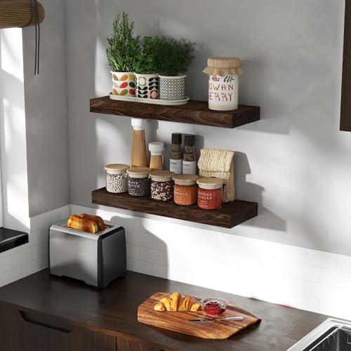 Image of Fun Memories 24 inch Elm Wood Floating Shelves for Wall, Walnut Finish, 2 Pack