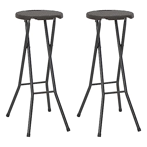 vidaXL Lot de 2 Tabouret de Bar Pliable, Chaise de Pub, Siège de Bistrot, Meuble de Terrasse Balcon Patio Extérieur, PEHD et Acier Aspect Rotin