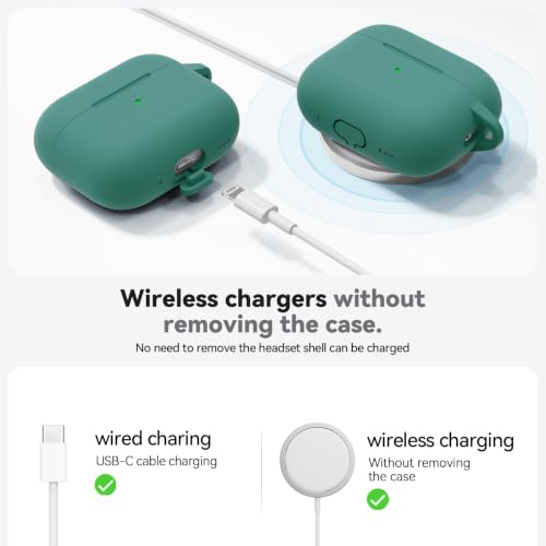 Image of Ljusmicker for AirPods Pro 3 Case 2025 with Cleaner Kit,Soft Silicone Protective Cover for Apple AirPods Pro 3rd Generation Cases for Women Men,for AirPod Pro 3 Cover with Keychain-Pine Green