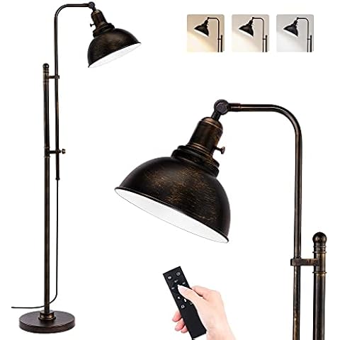 PARTPHONER Industrial Floor Lamp Adjustable, Rustic Farmhouse Reading Lamp in Aged Black Finish, Modern Standing Lamp with Remote Control Metal Shade for Living Room Bedroom Study Room Office Hotel Cover