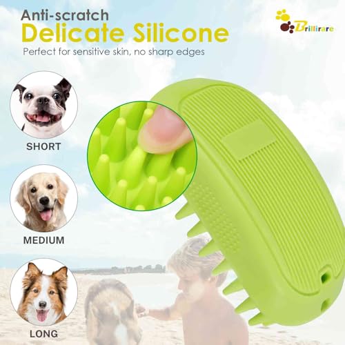 BRILLIRARE Fellpflegebürste, Premium-Silikon-Haustierbürsten, Gummi-Shampoo, beruhigender Kamm, Schrubber für nasse, trockene, langhaarige Hunde und Katzen, Massage, Enthaarung, Duschschrubben