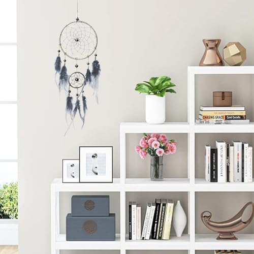 Auptiz Traumfänger aus Federn, Böhmischer Stil, Handgefertigter Wandbehang für Schlafzimmer, Hochzeit, Wohnkultur, Ornamente, Deko (Blau Grau)