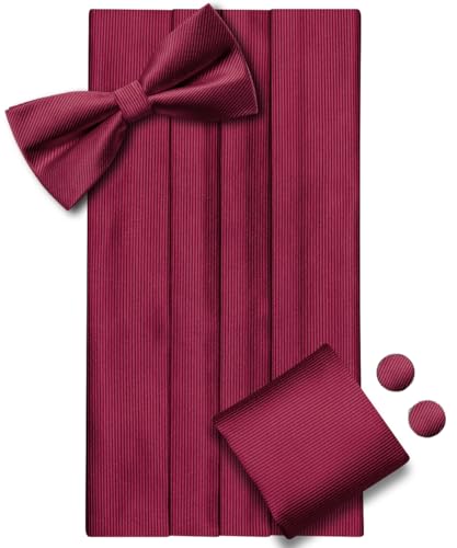 Image of Dubulle Mens Cummerbund and Bow Tie Set Paisley Floral Pretied Bowties for Men Pocket Square Cufflinks Wedding Business