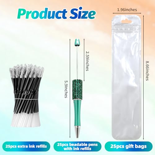 Image of 150 Pcs DIY Diamond Beadable Pen Kit - 50 Plastic Rhinestone Beaded Pens Bulk with Refills & Bags - Fancy Cute Glitter Pens for Crafting, Students & Teachers - School Supplies (Colourful)