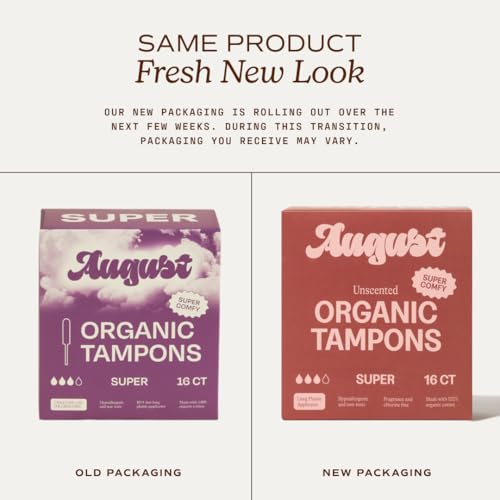 Image of August Super Tampons - Easy-Glide Long Applicators - 24-Pack 100% Organic Cotton Tampons for Women, Non-Toxic, Fragrance-Free, and Hypoallergenic
