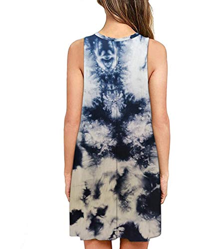 Image of Women's Summer Casual Sleeveless T-Shirt Sundress Comfy Beach Dress Tie Dye White Blue 3XL
