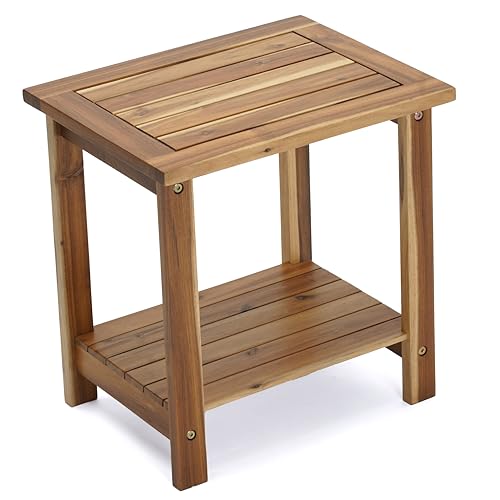 AN68 2-Tier Adirondack Side Table – Weather Resistant Wooden End Table, Rectangular Rustic Outdoor & Indoor Small Table for Patio, Garden, Lawn, Porch or Living Room (Natural)