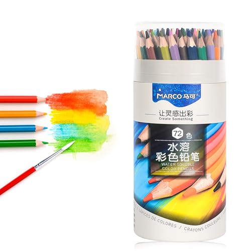 Marco 色鉛筆水彩 72色，水性色鉛筆 72色 子供 毛筆が付き 塗り絵 スケッチ イラスト 水溶性色鉛筆 美術 水溶性木製色鉛筆 塗り絵 色鉛筆 大人、初心者、子供,4320水彩色鉛筆-72色のサムネイル