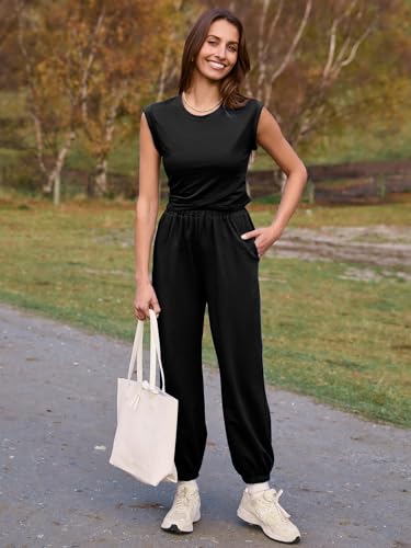 Glamaker Women's Two Piece Athletic Sets Casual Workout Sleeveless Cropped Tops High Sweatpants Joggers Tracksuits4