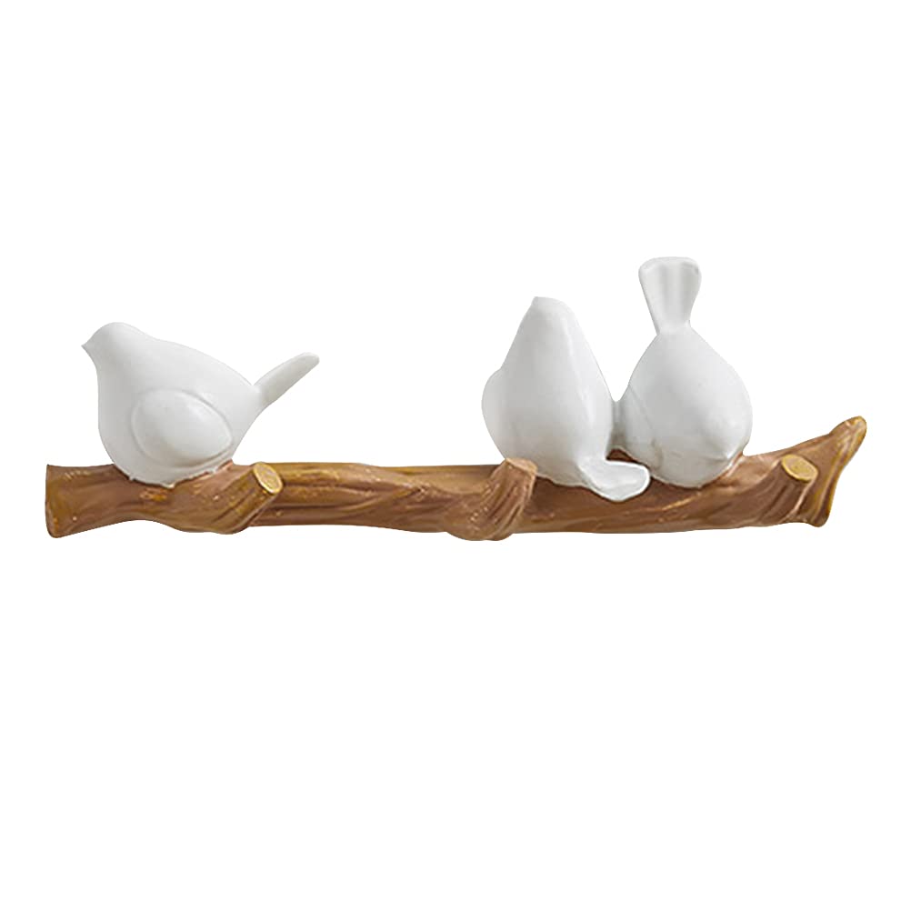 Gancho de Pared Rústico de Resina Diseño de Tres Pájaros Claros sobre Rama, Perchero Decorativo para Abrigos y Sombreros, Colgador Funcional para Hogar y Oficina