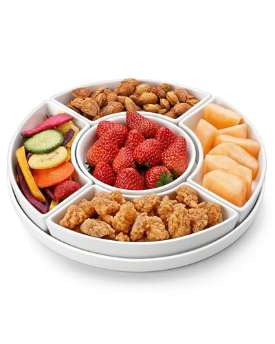 MALACASA Snackteller, 6-teilig Snack Platte Porzellan mit Dipschalen &...