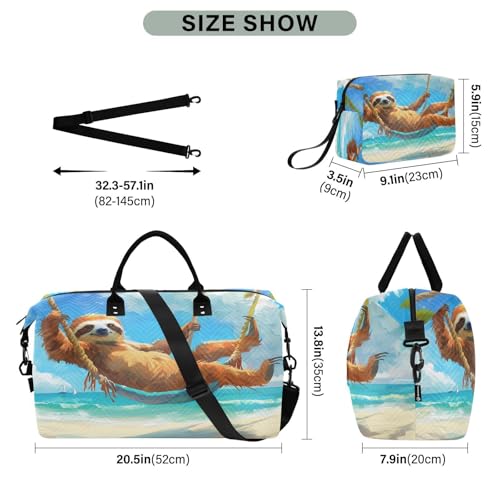Beach Travel Duffle Bag Gym Bag, Sloth Seaside Weekender Bags for Women with Toiletry Bag Travel Tote Bag Swim Bag3