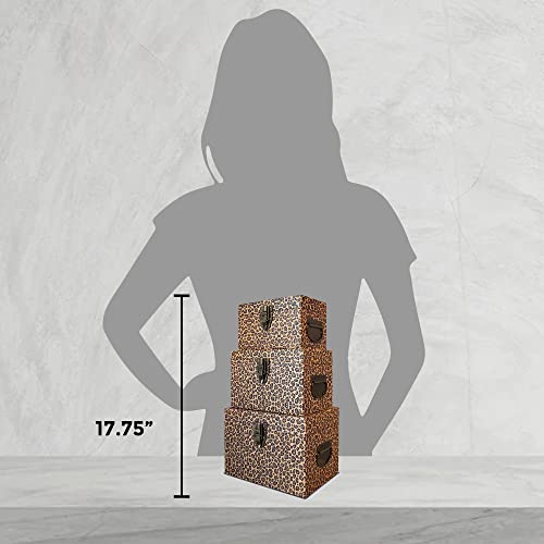 Leopard Print Chest Paperboard Boxes Set of 3 - Stackable Storage Boxes For Bedroom & Party Decor - For Storing Christmas & Birthday Gifts - Great for Organizing Keepsakes & Jewelry