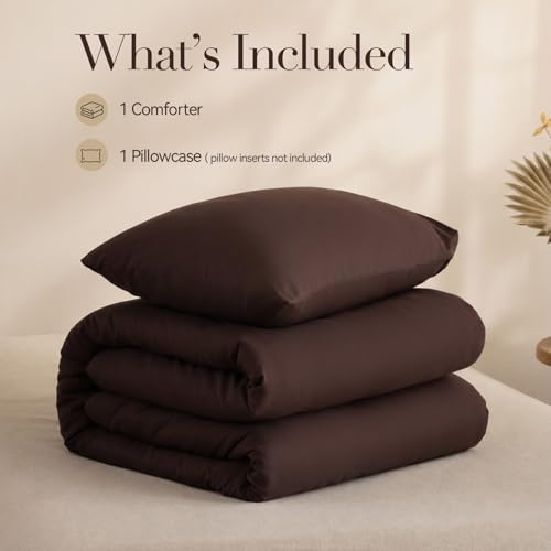 Image of ROSGONIA Twin /Twin XL Comforter Set for Girls Boys Brown, 1 Dark Brown Comforter & 1 Pillowcase, All Season Kids Comforter Lightweight Dorm Bedding