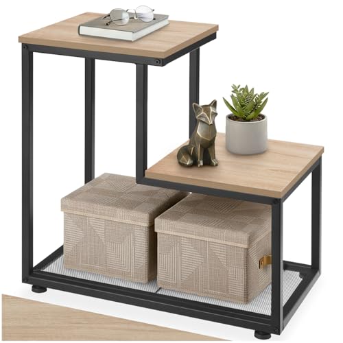 tectake® Mesa Auxiliar Salon con 2 Tableros y 1 Estante, Decoracion Hogar, Mesita Auxiliar Salon, Muebles Oficina, Mesas Auxiliares - 60,5 x 35,5 x 60,5 cm Madera Industrial Clara, Roble Sonoma