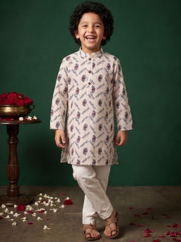 Image of AJ DEZINES Boys Cotton Full Sleeve Letter Printed Kurta Pajama Set for Kids - Ethnic wear | Special Occasion & Traditional Outfit |Boys Kurta Set - Regular Fit