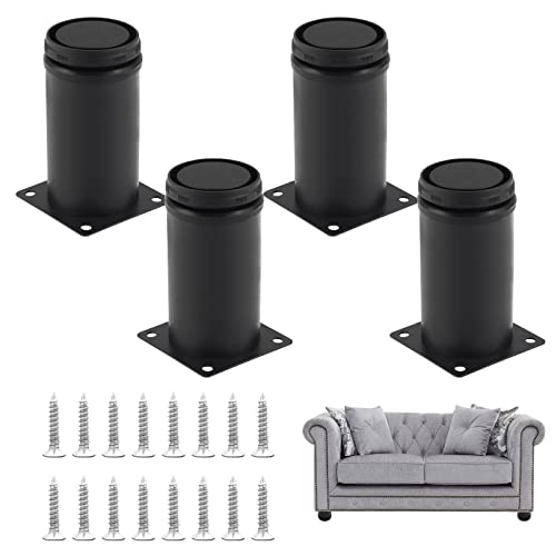 Qjaiune Juego de 4 patas ajustables para muebles de 100 mm, patas redondas de acero inoxidable de 5 cm de diámetro, patas de metal de repuesto para silla, cómoda y mesa de café (negro)