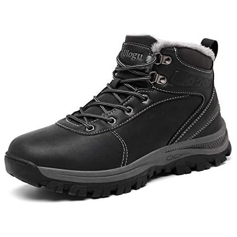 Mens Winter Boots Waterproof Warm Snow Boots Non-Slip Outdoor Trekking Shoes,Black,9 UK Cover