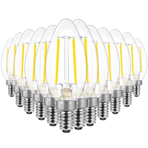 Energetic Dimmable E12 LED Candelabra Bulb,60 Watt Equivalent B11 LED Chandelier Bulbs, Cool White 4000K, 550LM, 5 Watt Halloween Christmas Decoration Filament Candle,ETL Listed, 12pk
