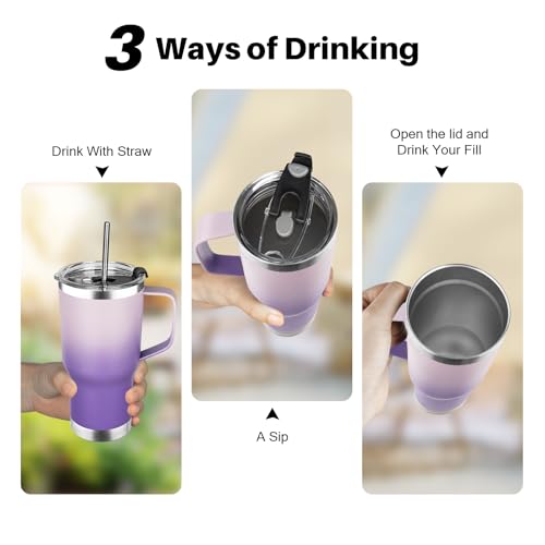Image of 20 oz Tumbler with Handle, Stainless Steel Insulated Tumbler with Lid and Straw, Double Wall Vacuum Coffee Mug Tumbler, Insulated Coffee Thermal Cup for Cold and Hot (Light Dark Purple, 20, ounces)