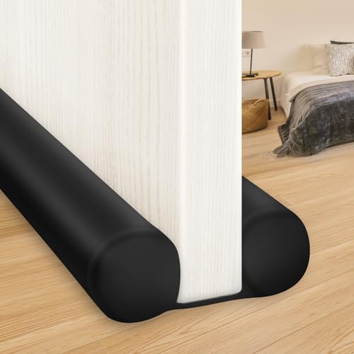 Image of MAXTID Large Door Draft Stopper 30 Inch for Small Size Bedroom, Fits 0.5 to 1.7 inch Gaps, Light Blocker Black Draft Guard for Bottom of Doors, Adjustable Twin Sided