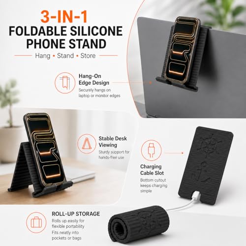 Silicone Phone Stand, Foldable Holder with Cable Cutout, Aluminum Core - image 2