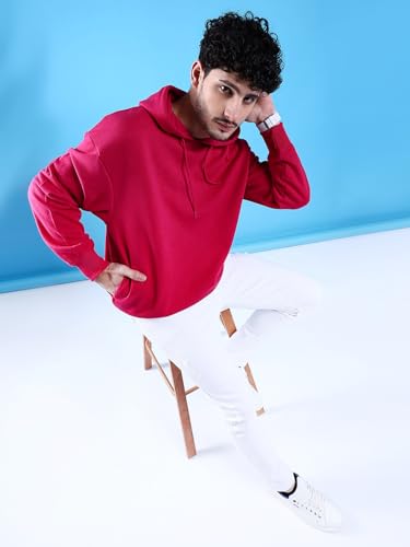 Image of The Indian Garage Co Men Regular Fit Solid Overhead Hooded Sweatshirt