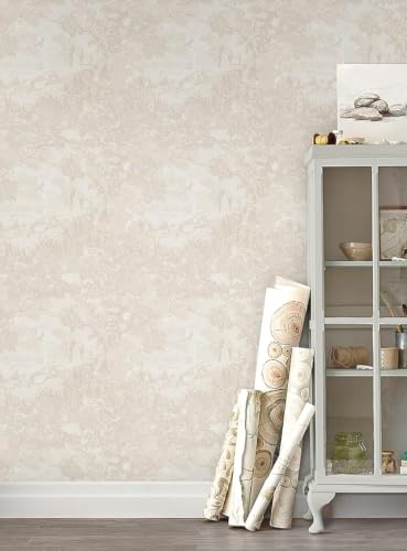 Image of Toile Wallpaper, Beige, Pastoral Scene Pattern, Vintage French Country Style, Peel and Stick