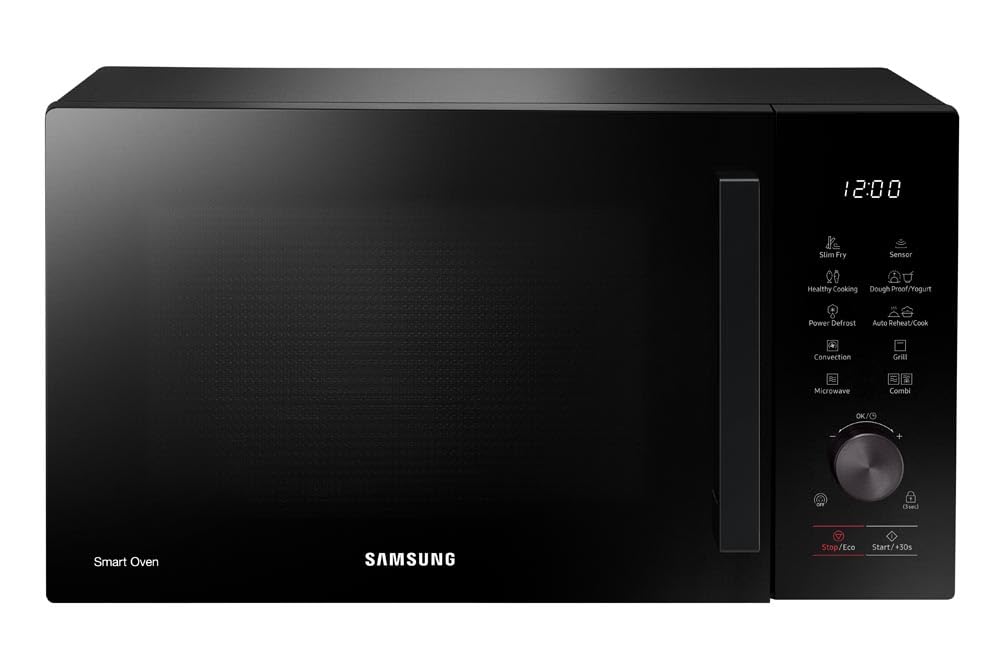 Samsung Slim Fry MC28A5137CK/E3 28L Combi Microwave Oven, Black Glass