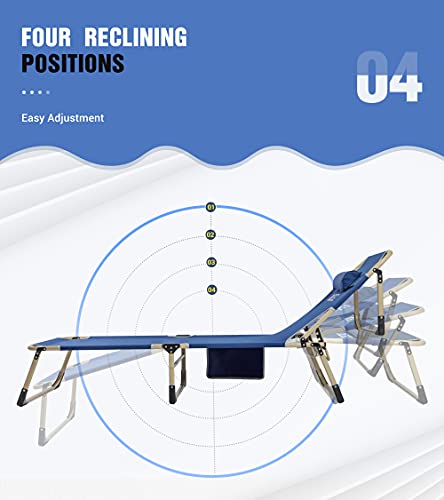 Nice C Lounge Chair, Cots For Camping, Folding Camping Bed For Adults, 4-Reclining Position With Pillow & Storage Bag, Heavy Duty Holds Up To 250 Lbs, Comfortable For Outdoor&Indoor (Navy) #TOP2