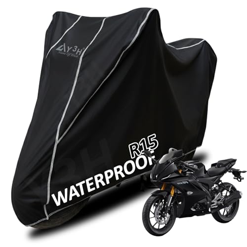 Image of Bike Body Cover R15 Full Body Cover with Waterproof, Dust Proof, UV Rays Protective, Tripple Stitching & Lightweight ๐๐ฐ๐จ ๐๐ก๐๐๐ฅ๐๐ซ ๐๐จ๐ฏ๐๐ซ๐ฌ - Black with Waterproof White Piping