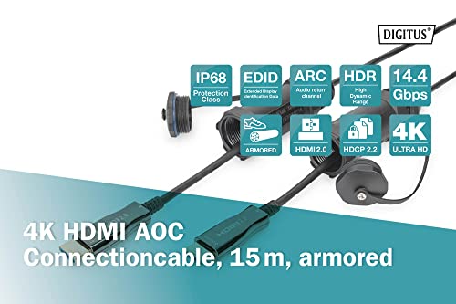 Digitus HDMI AOC Hybrid fibre optic cable, 15m, HDMI 2.0-4k/60Hz, armoured protective sleeve, IP68 - Image 4