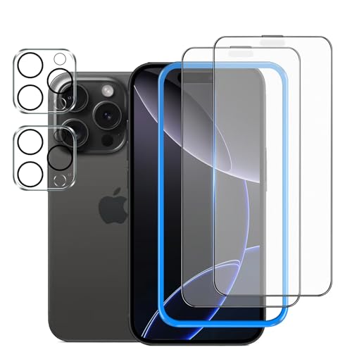 【アンチグレア】 iPhone16 Pro 用 ガラスフィルム アンチグレア 【2枚】+カメラフィルム【2枚】 【ガイド枠付き】 液晶保護 フィルム ゲーム用 タッチ感 強化ガラス サラサラ アイフォン16プロ 用 (6.3インチ) 全面保護 さらさら 【