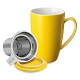 Sweese 201.105 Porcelain Tea Mug with Infuser and Lid, 15 OZ, Yellow