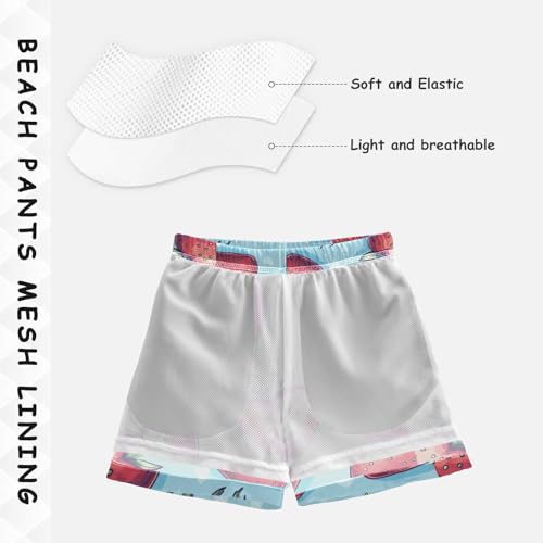 Pigsaly Boys' Swim Board Shorts Blue Love Strawberry Heart Boy's Swim Trunks Kids Swimwear S4